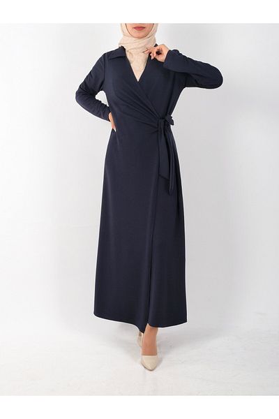 Modamorfo Doppellagiges und seitlich gebundenes Frontkleid – Marineblau