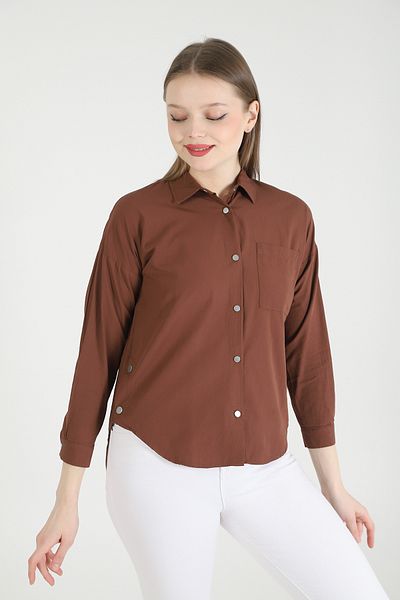 Dabenti women style Дамска кафява риза с дълъг ръкав и овъглени размери
