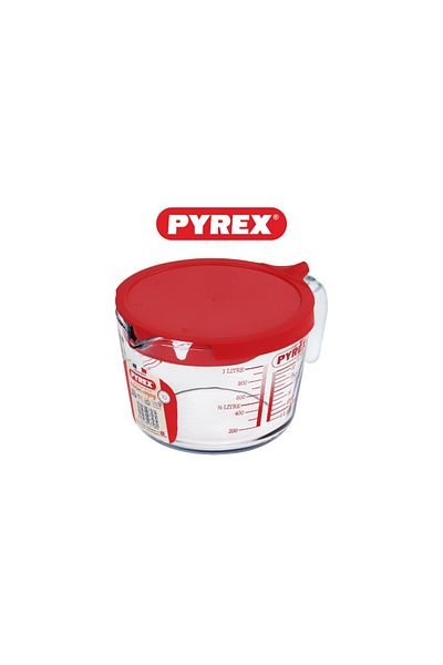 Pyrex إبريق قياس سعة 1 لتر مع غطاء أحمر - متين ومتعدد الاستخدامات