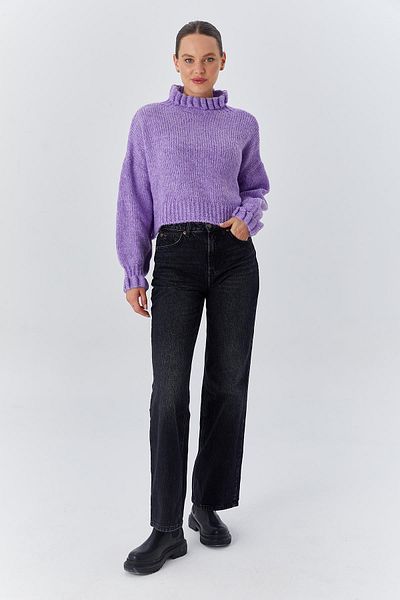 Mixray 6883 Model Lilac Crop Knitwear Sweater - Ruffle Detail