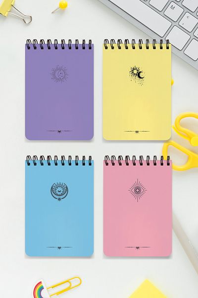 SevindirenŞeyler Moon Sun Planet Tarot Detailed - Unlined A6 Size 4-Piece Tarot Notebook Set