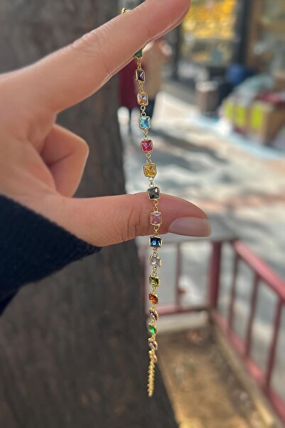Erer Gümüş Gümüş kare renkli taşlı sıvama bileklik cm562es2