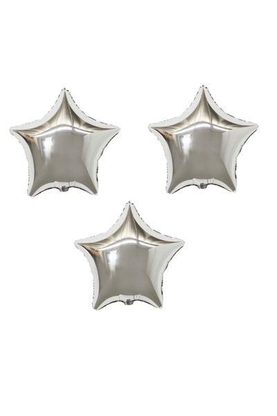 Organizasyon Pazarı بالون فضي اللون 3 قطع على شكل نجمة مقاس 18 بوصة