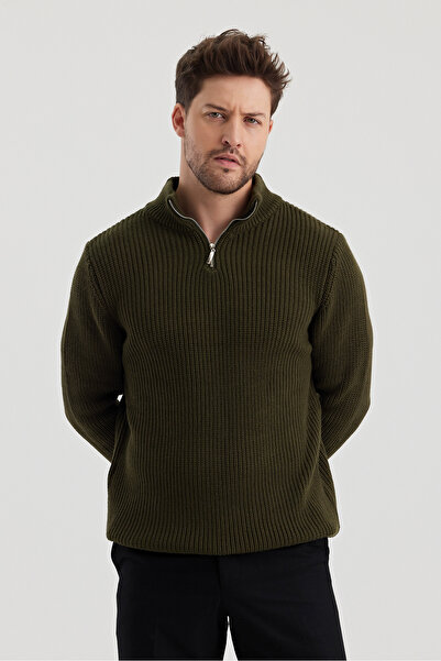 COOL TARZ Men's Oversize Zippered Fishing Knitwear Sweater