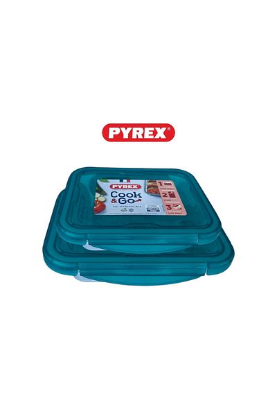 Pyrex Cook&Go Storage Dish Set - 0.8L & 1.9L Rectangular Glass Containers with Airtight Green Lids