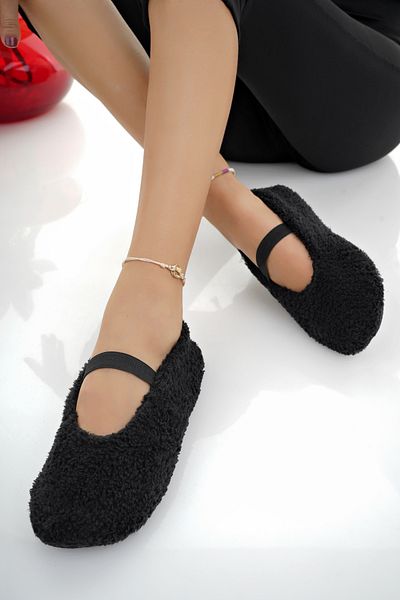Modafırsat Women's Flats Black Foldable Portable in Bag Non-Slip Noiseless Sole Home Flats