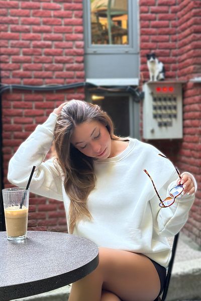 COMBİNE MİCHAİL Ecru γυναικείο φούτερ - Oversize, Μαλακό, Crew Neck, Χοντρό ράστερ