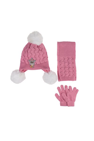 Kitti 1-4 Years Old Girl's Fleece Inner Person Set - Kitti Scarf Beanie Gloves