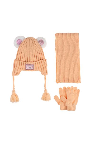 Kitti 1-4 Years Girl's Fleece Inside Kitti Scarf Beanie Gloves - Set of 3
