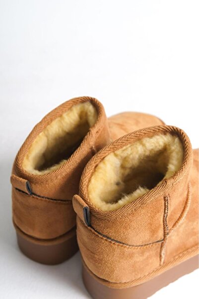 NILOO Nilo Design Kadın Taba Süet Düz Kürklü  Yarım Bot