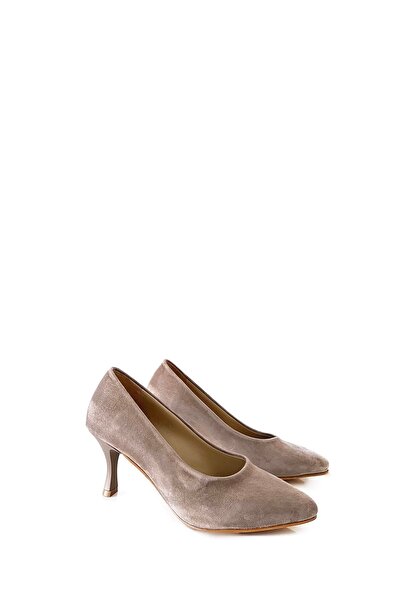 Saracshoes Gerçek Süet Kadın Topuklu Ayakkabı Vizon Cool
