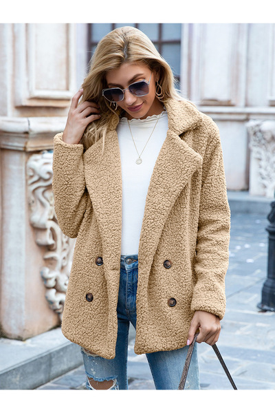 CNG MODA Lined Buttoned Plush Coat