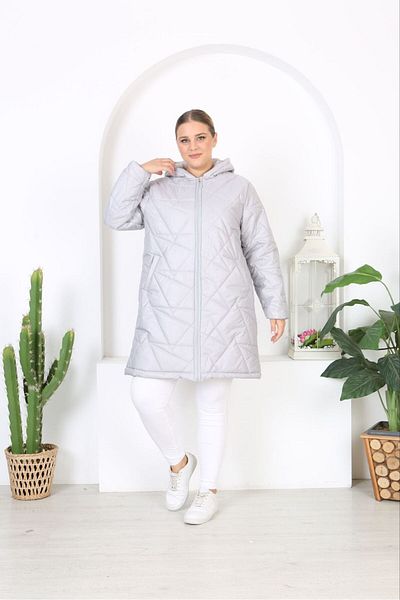 Butik Nilyam Women's Large Size Lined Hooded Quilted Jacket 24648