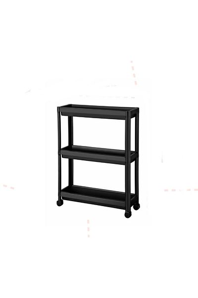almital mobilya aksesuarları furniture accessories 3-Tier Rolling Vesken Shelf - Bathroom and Kitchen Service Organizer (BLACK)
