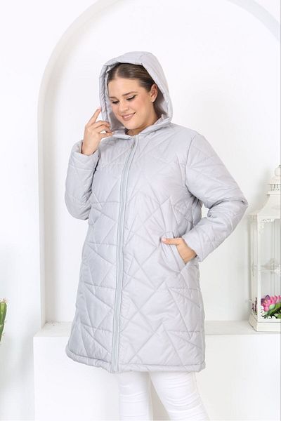 Butik Nilyam Women's Large Size Lined Hooded Quilted Jacket 24648
