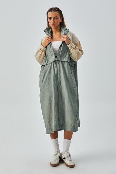 minaaise Khaki Colored Parachute Fabric Women's Trench Coat and Jacket - 26083