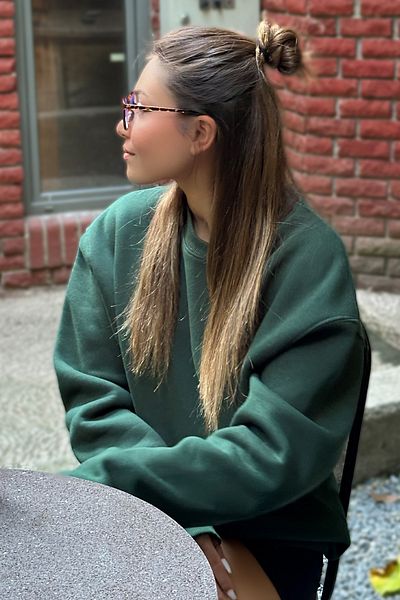 COMBİNE MİCHAİL Γυναικείο φούτερ Oversize Thick Raised Soft Crew Neck Φούτερ Σκούρο Πράσινο