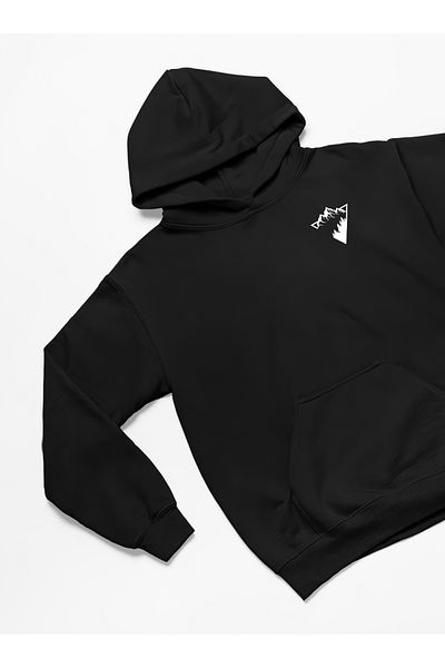 swOzz Mountain and Forest Minimal Printed Thick Cotton Oversize Unisex Black Sweatshirt