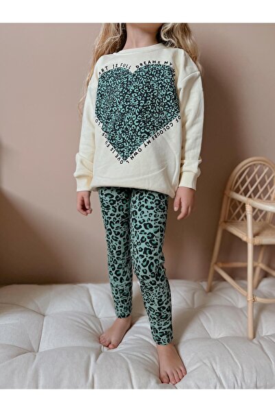 YİGİT BUTİK Yigit Boutique Leopard Printed Tights Girl's Top and Bottom Set