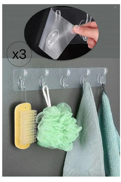 incirop Yapışkanlı Şeffaf Askı 3 Adet 5'li Yapışkanlı Askı