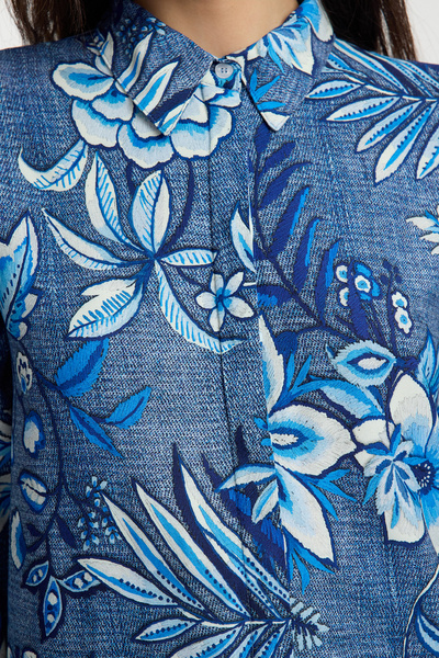 Trendyol Collection Modrá oversize široká košile s květinovým vzorem Twoaw25Go00118