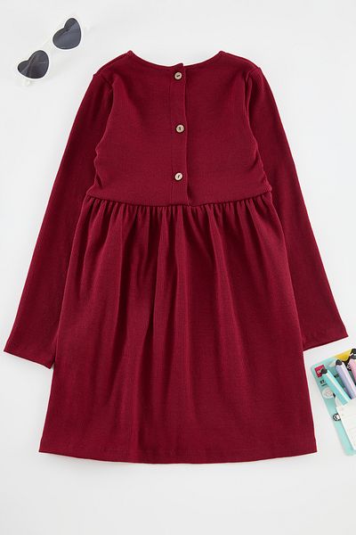TRENDYOLKIDS Pflaumenfarbenes, gerades Strickkleid aus Baumwolle für Mädchen TKDAW25EL00011