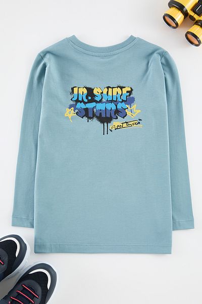 TRENDYOLKIDS Tricou tricotat cu imprimeu pe spate pentru băiat albastru TKDAW25TS00031
