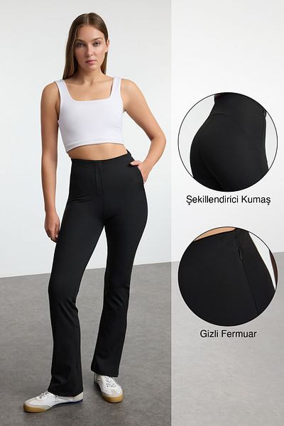 Trendyol Collection Pantaloni sport negri de lungime întreagă - cu fermoar și buzunar THMAW25TY00019
