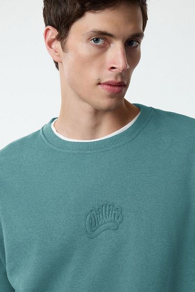 Trendyol Collection Φούτερ με ανάγλυφο στάμπα Fleece Oversize - Mint TMNAW25SW00053