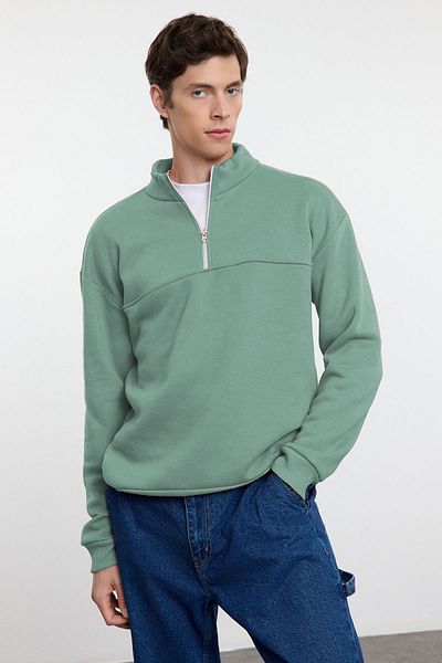 Trendyol Collection Mint Fleece/teplá základní mikina na zip – oversize/široký střih se stojáčkem Tmnaw25Sw00031