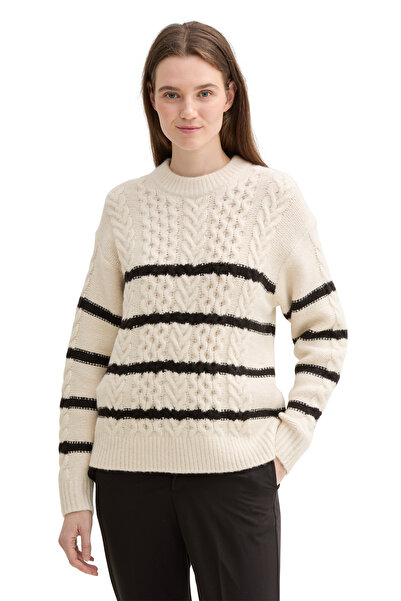 Tom Tailor Denim csíkos kábelmintás pulóver