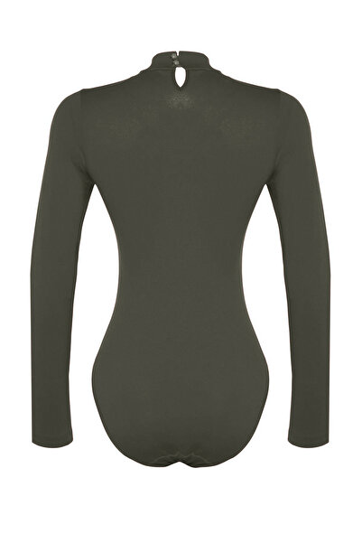 Trendyol Collection Body bawełniane w kolorze khaki z golfem - długi rękaw i zapięcie na napy THMAW23BD00033