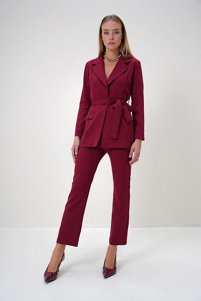 Trend Alaçatı Stili Women's Burgundy Lined Blazer Jacket and Trousers Top and Bottom Set Alc-X12900