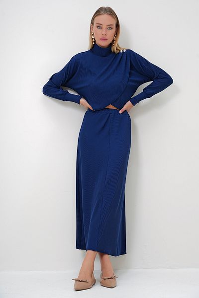Trend Alaçatı Stili Women's Navy Blue Top and Bottom Set Alc-X12814