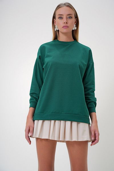 Trend Alaçatı Stili Emerald Green Oversize Women's Sweatshirt - Crew Neck Alc-X12917