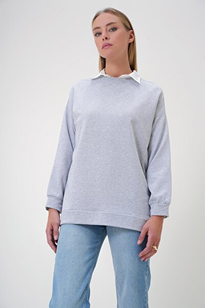 Trend Alaçatı Stili Dámská oversize dlouhá mikina Grimelange – Crew Neck Alc-X12917