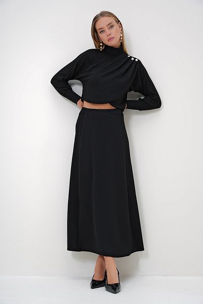 Trend Alaçatı Stili Women's Black Bottom-Top Set Alc-X12814
