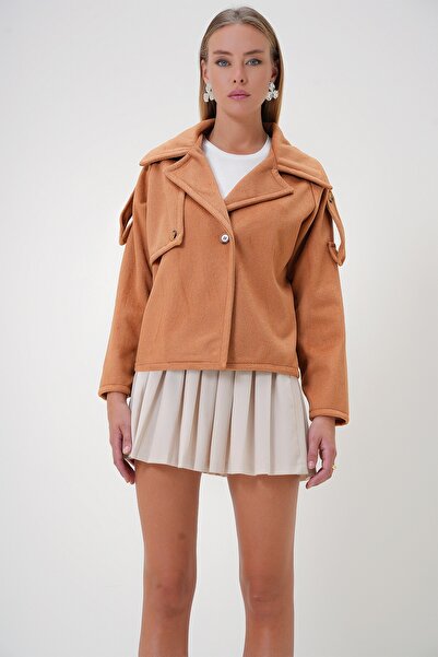 Trend Alaçatı Stili Women's Cinnamon Double Breasted Collar Button Detailed Unlined Jacket Alc-X12686