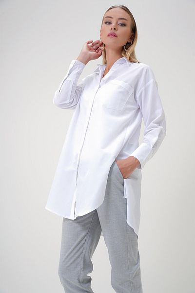 Trend Alaçatı Stili Women's White Hidden Placket Three-Quarter Sleeve Poplin Shirt Alc-X12860