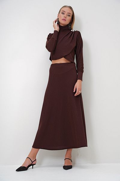 Trend Alaçatı Stili Women's Brown Under-Upper Set Alc-X12814