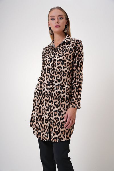 Trend Alaçatı Stili Women's Leopard Water Color Patterned Poplin Shirt Alc-X12850