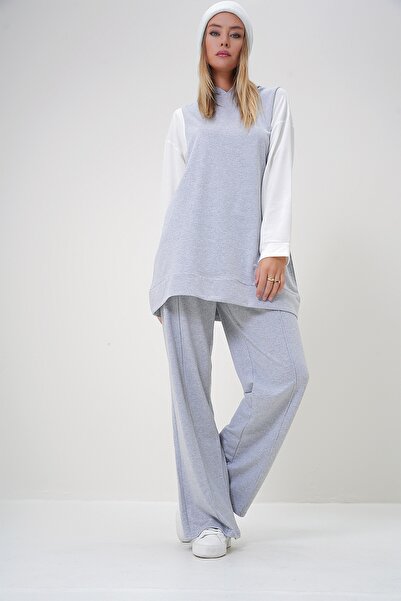 Trend Alaçatı Stili Women's Grimelange Hooded Color Block 2 Thread Tracksuit Suit Alc-X12907