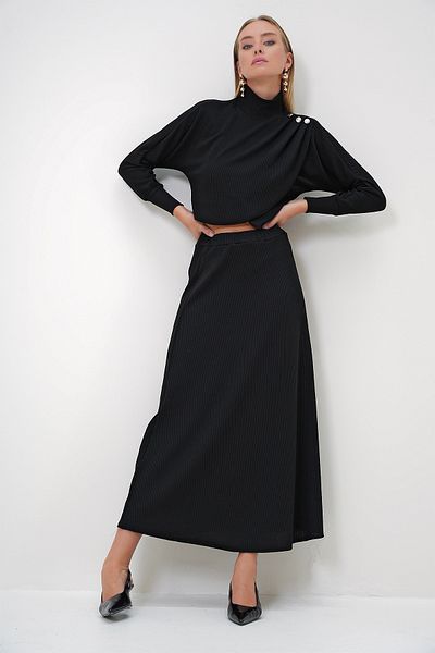 Trend Alaçatı Stili Women's Black Bottom-Top Set Alc-X12814