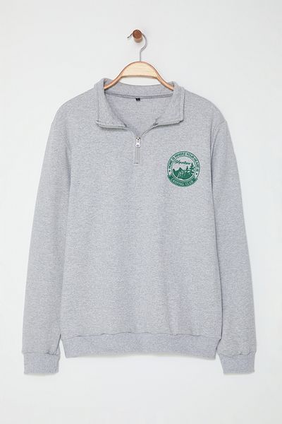 Edit by Trendyol Gray Fleece Zippered Thick Inside Sweatshirt - Regular Cut Tedaw25Sw00072