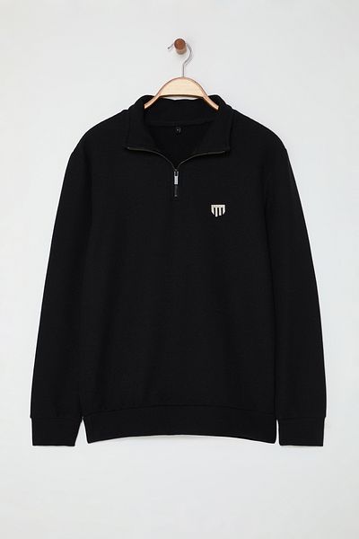 Edit by Trendyol Men's Black Sweatshirt - Regular Zipper Collar Tedaw25Sw00070