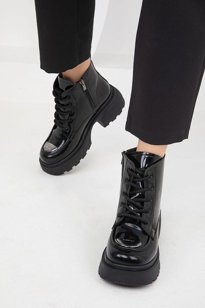 SOHO Patent Leather Black Women's Boots - 19883 Model Bootie