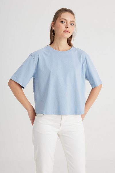 WRANGLER Relaxed Fit Wide Cut Crew Neck 100% Cotton Blue T-Shirt