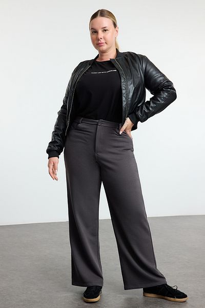 Trendyol Curve Comfortable Plus Size Anthracite Wide Leg Sweatpants - Tbbaw25Aj00006