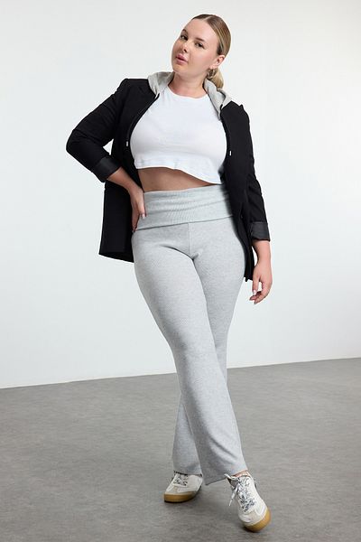 Trendyol Curve High Waist Gray Flare Sweatpants - Plus Size Tbbaw25Aj00008