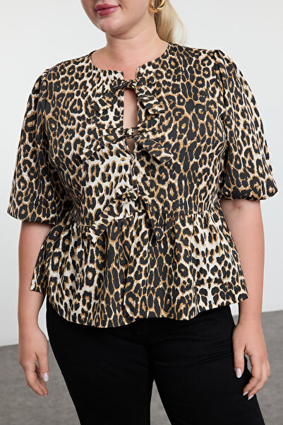 Trendyol Curve Λεοπάρ μπλούζα με λεπτομέρεια με φιόγκο - TBBAW25AF00021